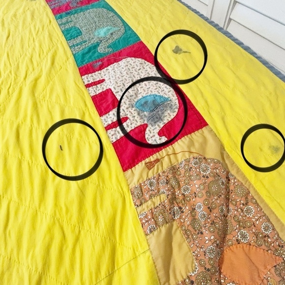 Vtg Hand Crafted Bright Primary Color Quilt Elephants Noah’s Ark Hand Appliqué - Picture 15 of 15